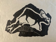 Belle Gravure ANNIE MIKPIGA Art Inuit Native Esquimau  XXe Renne Chasse Art 1960