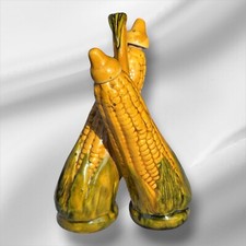 Vintage French Ceramic Barbotine Oil and Vinegar Relief Sweetcorn Cruet Provence