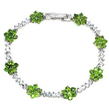 925 Argent Sterling Bracelet Rond Chromé Diopside Aigue-Marine Gemme 7