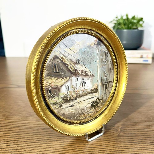 Tableau rond signé huile - signé,