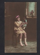 FILLETTE avec sa POUPEE ALSACIENNE en 1915 / Oblitération postale FRANCHESSE 03