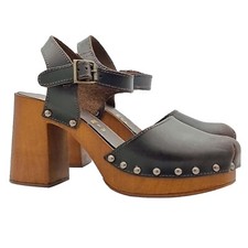 Mule Néerlandaises Brun Sangle de Talon 8,5 CM - Made IN Italy - MY258 MARRONE