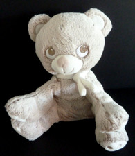 O6. DOUDOU PELUCHE OURS NICOTOY BEIGE CHINE BLANC MARRON ECHARPE 22cm assi NEUF*