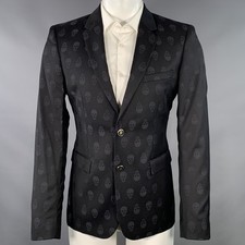 The Kooples Taille 40 Veste Sport En Laine Noire À Revers En Crâne