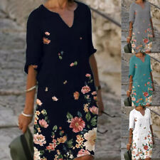 Robe Mi-Longue Florale À Manches Courtes Pour Femmes Décontractée Baggy /