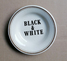 Cendrier rond whisky BLACK & WHITE faience KG Lunéville avec dorure 12 cm diam