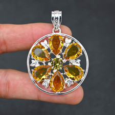 Citrine Pierre Précieuse Fait à la Main 925 Argent Sterling Bijoux Pendentif