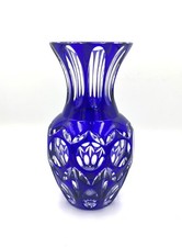 Vase Balustre Cristal Overlay Bleu Cobalt Bohème H20,8cm Bon état