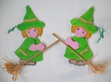 Halloween - Lot de 2 sorcières en bois peint - 26 cm