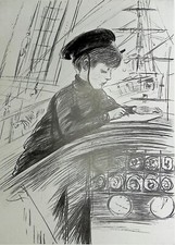 Paul-César HELLEU : Marine, le petit mousse sur un yacht, GRAVURE, 1913