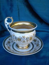 Ancienne tasse à chocolat en porcelaine de Paris dorée, EMPIRE 19eme