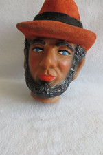 Ancien gros bouchon de bouteille tête d'homme avec chapeau