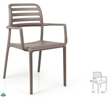 Chaise Fauteuil Costa Taupe Avec Accoudoirs Empilable Nardi Jardin