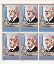 FUJEIRA-1972-CH DE GAULLE--1 FEUILLE DENTELEE NEUVE DE 6 TIMBRES GRAND FORMAT