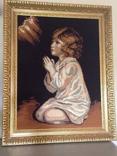 Superbe Cadre Vintage Bois doré Tapisserie Canevas J.Reynolds 56 cm