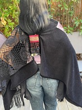 Rare Unique Bohemian Handmade Velvet Lace Beaded Cape Large Shawl Multiple Use