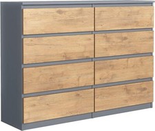 Commode Anthracite/Lancelot Mat à 8 tiroirs 120 cm, Meuble Rangement