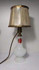 Ancienne Lampe à poser / Chevet - Pied en verre Opaline de Lorraine + Abat jour