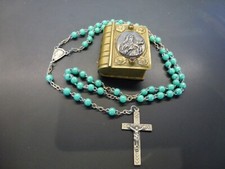 boite à chapelet XIXème, aux amethystes plus chapelet,3x4cm,laiton