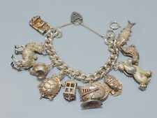 -SUPERBE BRACELET ARGENT SILVER 10 GROSSES BRELOQUES Poinçons BIJOU ANCIEN    D