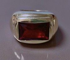 17,5G  bague Vallès-Dordal argent grenat bague chevalière argent massif T51