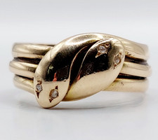 Bague serpent antique or 10k diamants tailles roses (circa 1901 Birmingham)