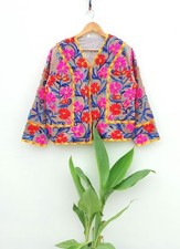 Indien Marron Suzani Imprimé Veste Handmade Velours Veste Femmes Vêtements US