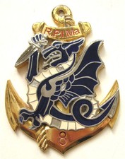 PLAQUE INSIGNE du 8 RPIMA PARACHUTISTE PARA TAP TDM TROUPES DE MARINE Haut 8,9cm