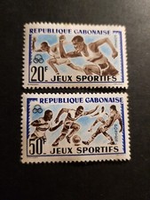 TIMBRE GABON JEUX SPORTIFS D'ABIDJAN N°161/162 NEUF ** MNH 1962 ROUSSEURS 
