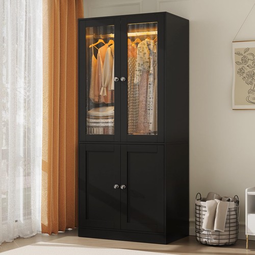 Tall black wooden armoire - wooden,