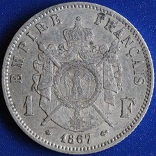 FRANCE NAPOLEON III 1 FRANC 1867 A ARGENT