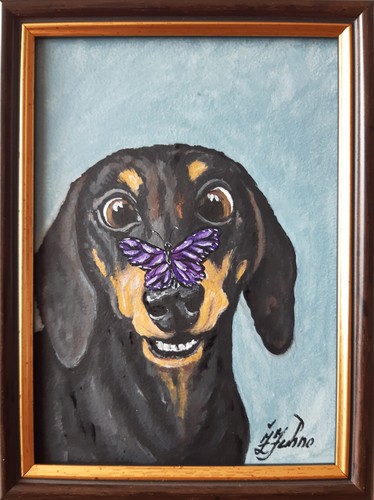 Teckel avec papillon peinture