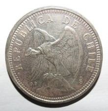 Chili 5 Pesos 1927 Condor – Santiago – Silver Coin Chile 1 Peso  25g