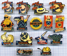 Lot vintage de 15 Pin's LUSTUCRU / PATES Oeufs jours Mère Michel Père Poule chat