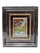 Tableau Emaux de Limoges signé Christiane Raclot Limoges " Bord de rivière "