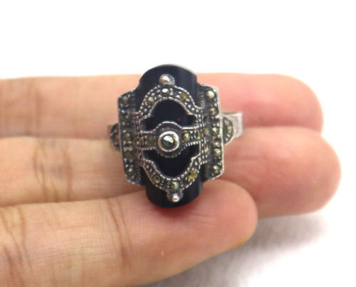 Bague marcasite onyx - bague,