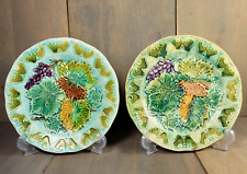 Antique French Majolica Plate Pair Grapes Leaves Art Nouveau Victorian Onnaing