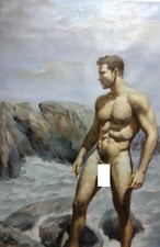 tableau peinture érotique huile sur toile homme nu intégrale /nude male painting