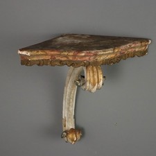 Console Ancien Bois Gravé Faux Marbre Italie XVIIIe Siècle Original