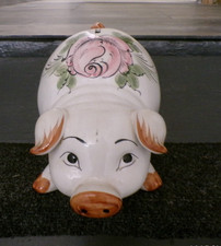 grosse TIRELIRE cochon  vintage en céramique  fleurie boucherie commerce déco