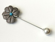 BROCHE Epingle Chapeau Argenté Trèfle à 4 Feuilles 8,5cm NEUF
