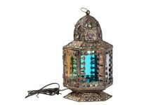 Lampe de Table de Style Oriental Avec Verre Colorati. Dimensions: 20X20X40cm