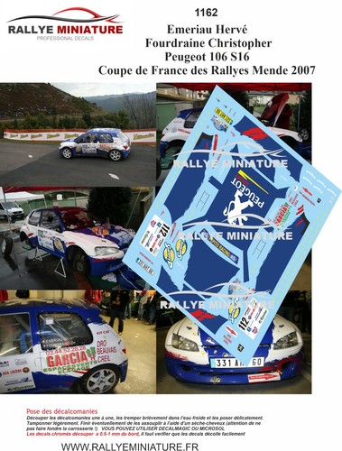 Decals ref 1162 peugeot - 1/43,