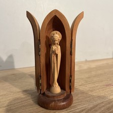 Ancien Autel Nomade De Voyage  Vierge en Bois Objet Culte Religion Catholique