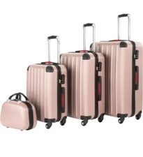 TECTAKE Set de 4 Valises Rigides de Voyage 3 Valises + 1 Vanity Rose (M-L-XL)