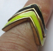Bague Double Anneaux Taille 53 couleur or émail noir jaune bijou rétro 5535