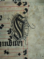 1500, grand parchemin enluminé provenant d'un antiphonaire, lettrines