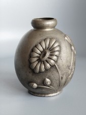 Vase  Albert Chezal  Étain D'art Décor Marguerites Art Nouveau 