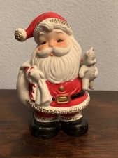 VTG Homco Ceramic Santa With Teddy Bear Piggy Bank