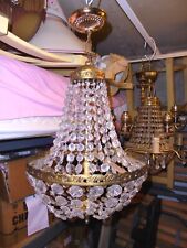 LUSTRE ANCIEN BRONZE ET PAMPILLES CRISTAL FORME MONTGOLFIERE